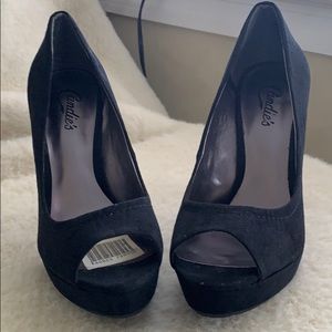 Candies black suede peep toe